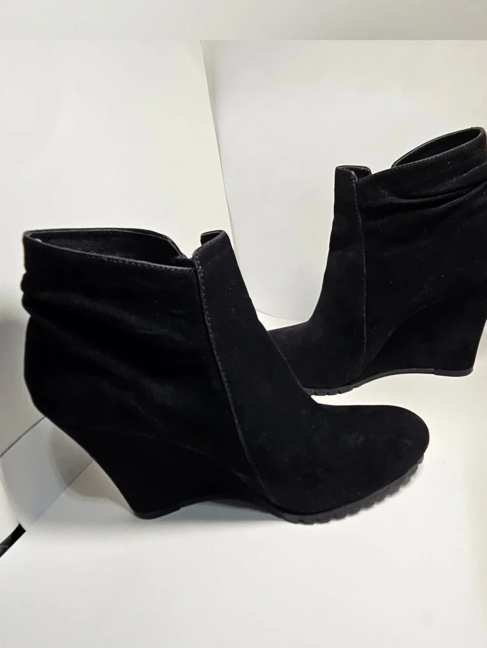 Jessica Simpson Black Suede Wedge Ankle Booties Leopard Lining Lug Sole Size 7M